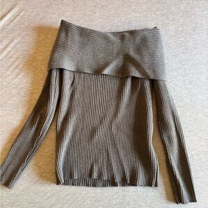 Gray Rib Knit Off the Shoulder Sweater